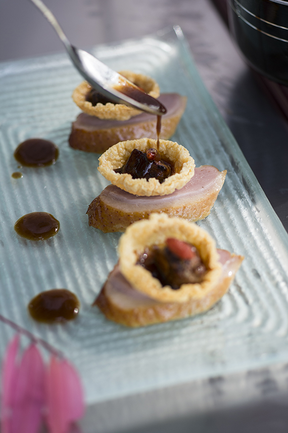 Tea smoked duck breast with decadent foie gras in crispy bean curd skin ...