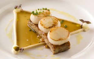 Cardamom and Green Tea Seeped Scallops, Szechuan Pepper and Orange Pressed Duck, Fennel Puree