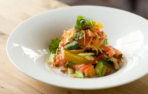 Salad of Toffee Tea-Smoked Trout, Coconut, Orange and Mint