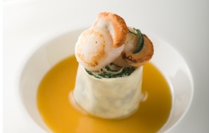 Spinach and Ricotta Rotolo with Seared Scallops
